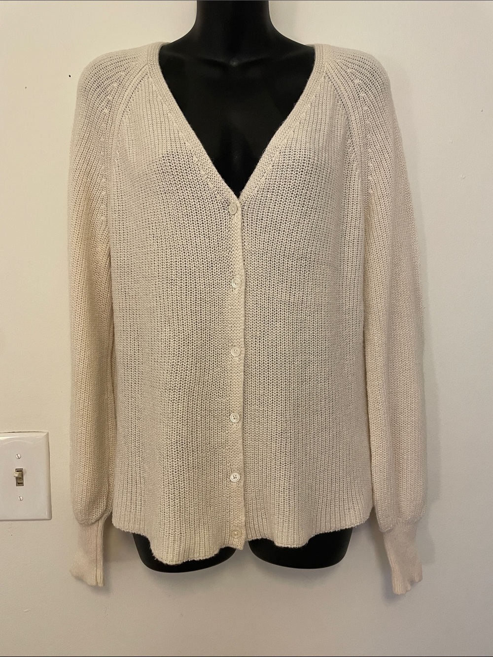 Classic V-Neck Button Cardigan Sweater - Cream